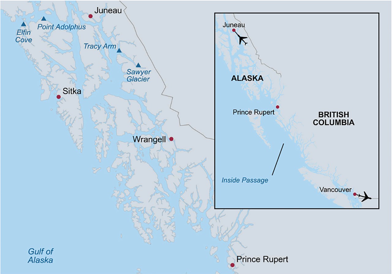 Alaska's Glaciers & The Inside Passage Trip Map