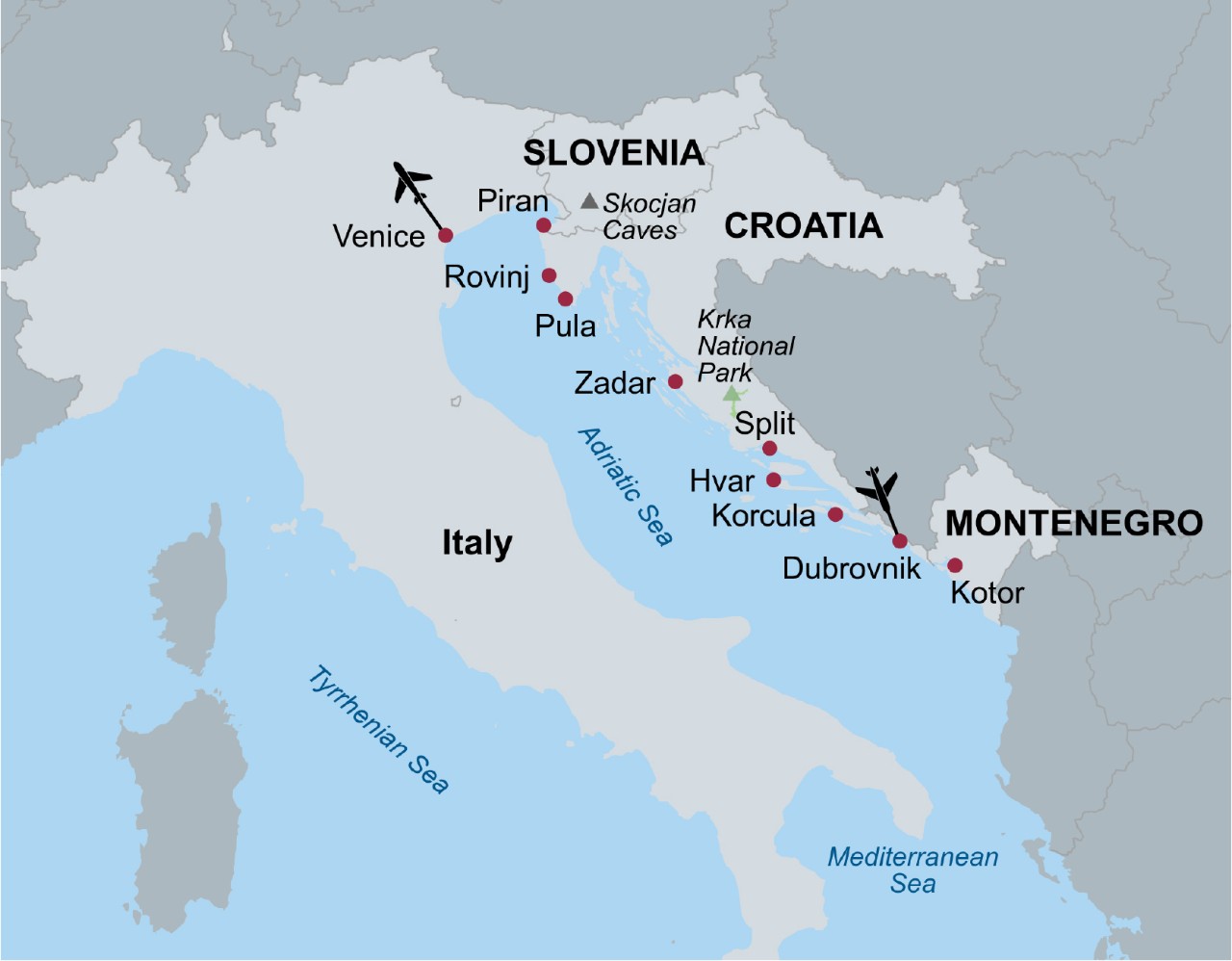 The Dalmatian Coast and Istria Trip Map