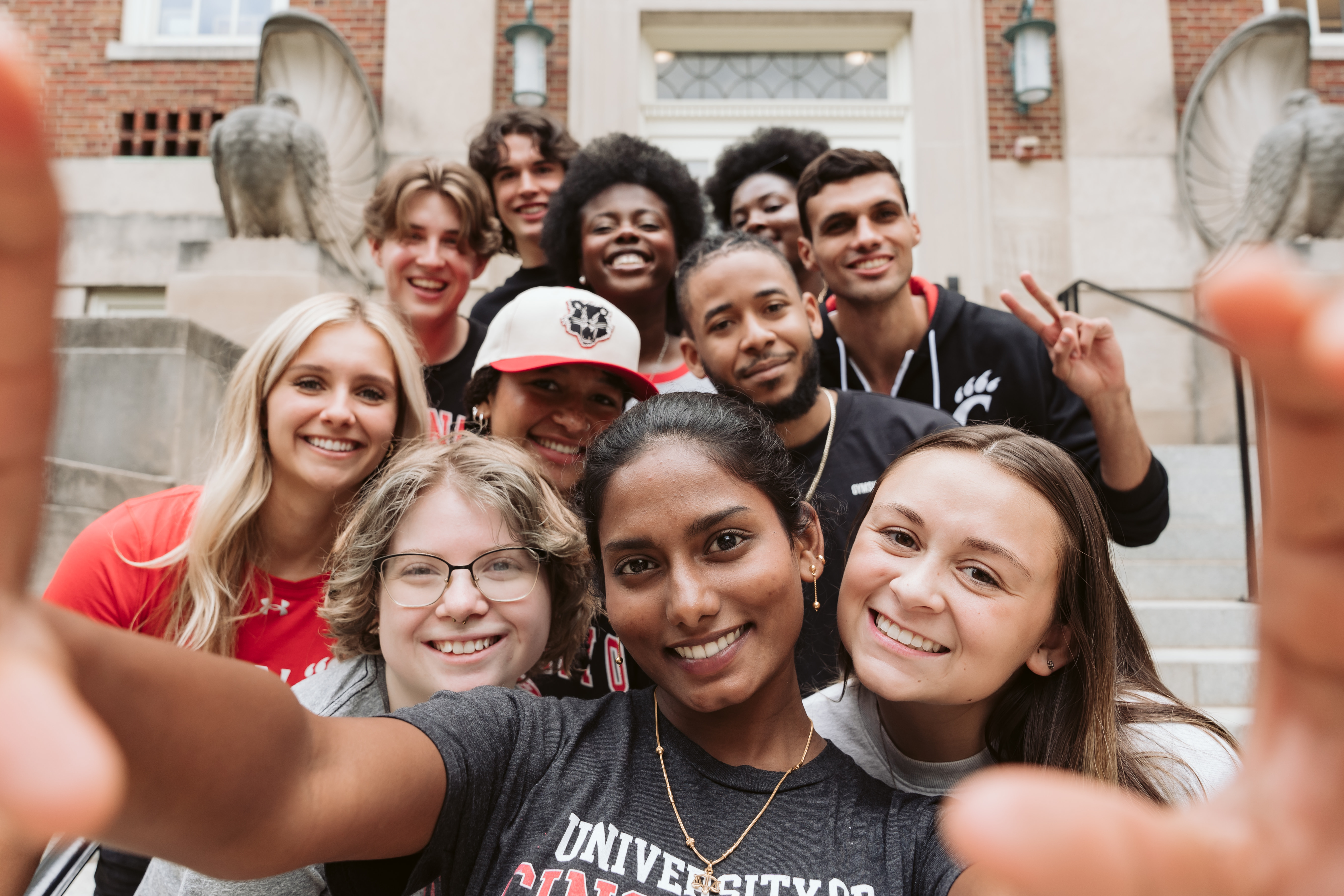 Group of people taking a selfie