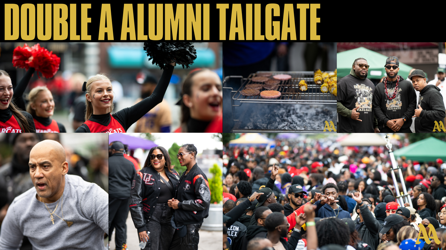 Collage of 4A alumni at annual Homecoming tailgate